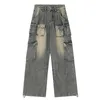 Y2K Design Sense High Street American Retro Tooling Dżinsy Talia Proste Pants Wideleg Pants Lose Trend Mork Mopping 240104