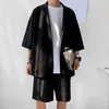 Ternos masculinos estilo coreano conjunto camisas e shorts verão streetwear manga curta superior combinando bottoms moda roupas de grandes dimensões homem