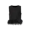 Hepburn Style Design Sense Ostrich Hair Patchwork Top 2024 New Round Neck Short Solid Color Outerwear Vest for Women