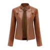 Veste en simili cuir femme 2023 printemps automne Moto Biker fermeture éclair mode vêtements d'extérieur noir marron rouge rose café XS 240105