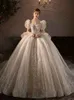 2024 Abito da sposa taglie forti vestido de novia principessa Sirena di cristallo Abiti da sposa con strascico lungo Collo trasparente Abiti da sposa su misura Abito da sposa da giardino con perline di perle