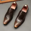 Crocodile Pattern Genuine Handmade Men S Vintage Casual Leather Shoes Custom Pointed Toe Oxford Dress Shoe