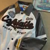 Pu marca retro americano hiphop lapela jaqueta masculina y2k solto uniforme de beisebol tendência casal manga couro costura 240105
