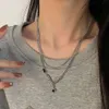 Collana stellata a doppio strato dal design stile hip hop per coppie con catene alla clavicola, zirconi bianchi neri chiari, dolce e cool