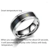 Mit seitlichen Steinen ROMAD Edelstahlringe für Frauen Kreativer intelligenter Temperaturmessring Männer Valentinstag Paarschmuck R4