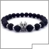 Perlenstränge Mode Mikroeinsätze Krone Charm Lava Armband Frauen Männer Chakra Heilung Ncing Naturstein 8mm Perlen Bracele Drop De D DHF4B