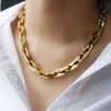 Couleur or 10mm de large bouton ovale forme liens chaîne collier ras du cou pour femmes hommes bijoux de luxe chaînes de cou goutte 240104