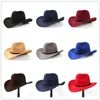 Caps 2big Taille Wool Women's Men's Western Cowboy Hat pour gentleman Lady Jazz Cowgirl avec cuir Cloche Church Sombrero Caps