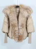 European Fashion White Duck Down Jacket Winter Women Warm Loose Coat Natural Real Fox Fur Collar Thick Luxury Outerwear 240105