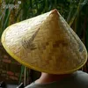 Berets chinês retro bambu rattan pescador chapéu artesanal tecer palha balde boné turismo chuva dança adereços cone pesca pára-sol chapéus