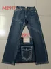 Mens Jeans Man Pants Designer Black Skinny Stickers Light Wash Ripped Motorcykel Rock Revival Joggers True Religions Men