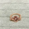 Anneaux de bande vintage Copper Dual Side Gold Red Four Leaf Clover Flower Charm Ring pour femmes bijoux avec cadeau de fête LMPQG