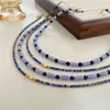 Pendant Necklaces Charm Retro Lapis Lazuli Colored Beaded Necklace For Women's Versatile Collarbone Chain Jewelry