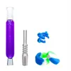 Vetro all'ingrosso da 14 mm Raccogliere accessori per fumatori Olio di raffreddamento glicerina All'interno con punta per chiodo in titanio e clip in plastica Tubo per fumo acqua Dab Rig bong