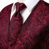 Blazers HiTie Hoge kwaliteit zijden herenvesten Rood Bordeaux Paisley Vest Stropdas Hanky Manchetknopen Broche Set voor Mannen Pak Bruiloft Kantoor XL