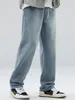 Jeans för män 2024 Spring Loose Straight Leg Pants American High Street Wide Trendy Casual 240104