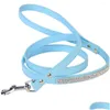 Hundhalsar Leases Pu Leash bling Rhinestone Walking Colorf Training med Sparkly Patted for Cats Dogs Blue Drop Delivery Home Otok3