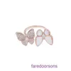 Tifannissm High Quality designer rings for sale Double Butterfly Natural Fritillaria Set Full Diamond Ring Finger Plated 18k Rose Gold White Have Original Box
