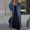 Women's Trench Coats Europe And America Windproof Sweatshirt Vintage Midi Long Jean Jacket Loose Double Breasted Denim Coat Vestido