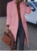 Women Jacket Lapel Wool Coat Autumn Winter Solid Double Breasted Topcoat Knee Length Plus Size Overcoat Full Sleeve 240105