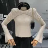 Women's Sweaters Design Lapel Bead Flare Sleeves Slim Fit Versatile Fashion Knitwear Long Sleeved Sweater