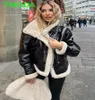 Women039s Jackets T MODA Women Fashion Thick Warm Faux Leather Shearling Jacket Coat Vintage Long Sleeve Flap Pocket Female Out6363135