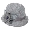 Bérets élégant fleur lin Fedoras chapeaux rétro dame casquettes printemps été femme melon seau chapeau visières