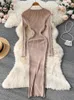 Singreiny Winter Women Knit Maxi Dress O Neck Autumn Long Sleeve Slim Solid Harajuku Ladies Fashion Pencil tröja Långa klänningar 240104