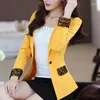 Ternos femininos COKAL preto Athleisure Comfort Jacket formal escritório trabalho dia terno bolso casaco fino amarelo