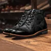 Botas masculinas de couro artesanal retro dedo do pé redondo tornozelo 2023 outono inverno punk estilo rua motocicleta y botines 240105