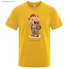 Men's T-Shirts Fashion Teddy Bear Taking Your Photo Print T-Shirt For Men Loose Oversize Clothing Crewneck Breathable Cotton Short Sleeve Male T240105