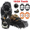 1 Pair Anti-slip Climbing Crampons 24 Teeth Mountaineering Shoe Boot Grips Chain Spike with Carry Bag Snow Gripper for Hiking Cl 240104