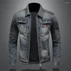 Herrjackor retro klassisk denimjacka Autumn Street trend stilig ridning vindtät kläder högt casual lapel