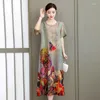 Robes décontractées Vintage imprimé floral robe d'été femmes boho manches courtes longue robe à col rond