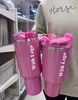 Vinter comso rosa parad med 1: 1 logotyp släckta H2.0 40oz tumlers koppar med handtag lock och halmröd mål resbilmuggar rostfritt stål kaffetumare US stock