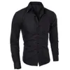 Luxo masculino casual social formal camisa lapela manga longa magro cor sólida masculino vestido de negócios camisas polo blusa topos 240105