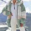 Winter Frauen Plüsch Mantel Mode Mit Kapuze Zipper Jacken Casual Übergroßen Nähte Plaid Faux Pelz Warme Damen Parka Jacke 240104