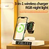 Wireless Chargers 15W Wireless Charger Stand Clock 4 3 In 1 for 14 13 12 11 Watch Pro IWatch 7 Qi Fast Charging Dock Station YQ240105