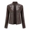 Spring Casual Women Leather Jacket Stand Collar Slim Fit Short Pu Coat Solid Classic Female Outerwear 240105