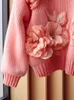Maglioni da donna 2024 Fiori all'uncinetto tridimensionale rosa maglione donna pullover top maglione allentato manica lunga 312923