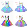 Waistcoats Girl Unicorn Dresses For Girls Tutu Princess Party Dresses With LED Lights Flower Födelsedagsfest Cosplay Costume Girls Clothing