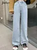 Abiti Jielur Nuovi jeans da donna slim moda casual larghi semplici basic jeans giovani donna a vita alta pantaloni street chic azzurri femminili