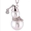 Pendant Necklaces Fashion Cute Snowman Long Necklace Women Gold Color Pearl Jewelry Santa Claus Christmas Gift Wedding