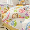 Conjuntos de cama Kawaii lavado algodão conjunto para crianças meninas bonito impressão de quatro peças com fiapos