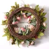 Koko Flower 40cm Peony Artificial Wreath Rattan Ring Ornament Pography Props Wedding Wreath Christmas Home Door Decoration 240105