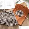 Set di abbigliamento Dce Amor Vestiti per ragazze Estate Bambini Set Elefante T-shirt senza maniche Pantaloncini scozzesi 2 pezzi Abiti Consegna drop Dhr32