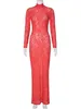 Casual Dresses Elegant Sexy See-through Red Lace Evening For Women 2024 Spring High Waist Hollow Out Bodycon Wedding Party Prom Dress