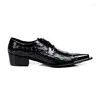 Chaussures habillées hommes Oxfords cuir formel fer bout pointu décontracté sans lacet à lacets noir alligator Zapato Hombre