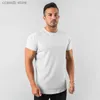 Men's T-Shirts New Fashion Plain Tops Tees Fitness Mens T Shirt Short Sleeve Muscle Joggers Bodybuilding Tshirt Male Gym Clothes Slim Fit Shirt T240105