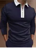 Polos pour hommes Polo Hommes Chemises 2024 Automne Mode Polyvalent Lâche Coupe Fermeture À Glissière Zip Panneau Blouse Casual Manches Longues Solide Top Pour Homme